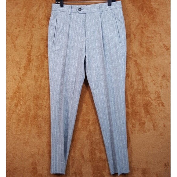 HUGO BOSS Pants Mens 30 Gray Pinstripe Wool Peet Pleat 241 Relaxed Unfinished